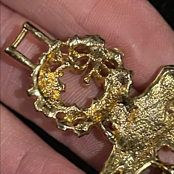 Gold Tone Holiday Charm Bracelet and Brooch Set Tree Reindeer Santa - Picture 10 of 13